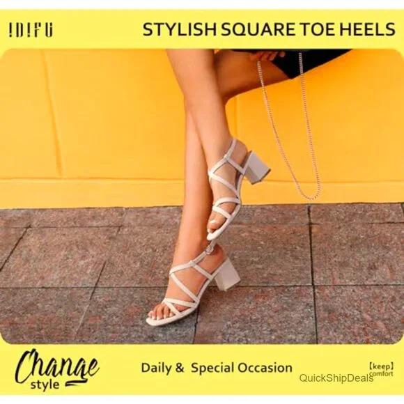 Strappy Square Toe Block Heel Sandals Wedding Party Dress Shoes